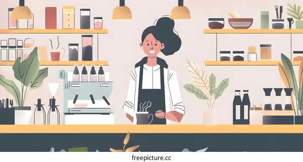 Smiling Woman Making Coffee in a Cafe