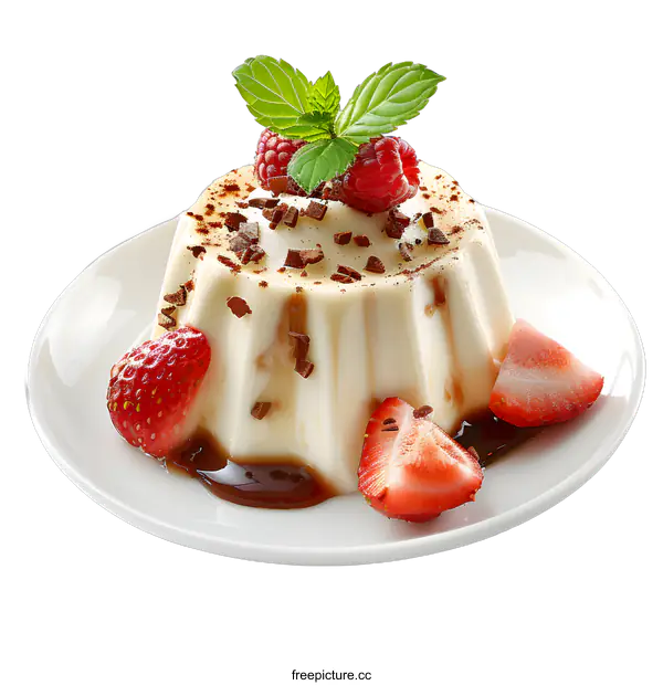 [Transparent Background PNG]Delicious panna cotta dessert with chocolate shavings