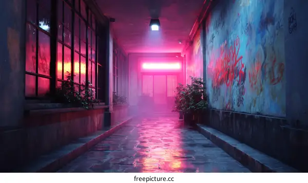 Neon Alleyway at Night Illustration