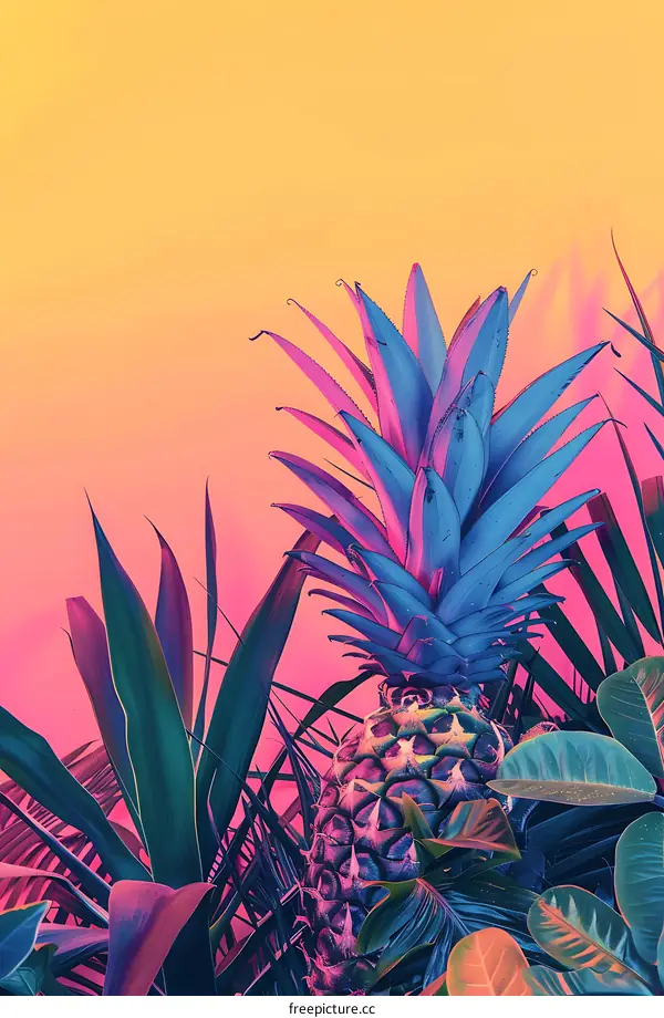 Tropical Pineapple Plant in Vibrant Neon Colors