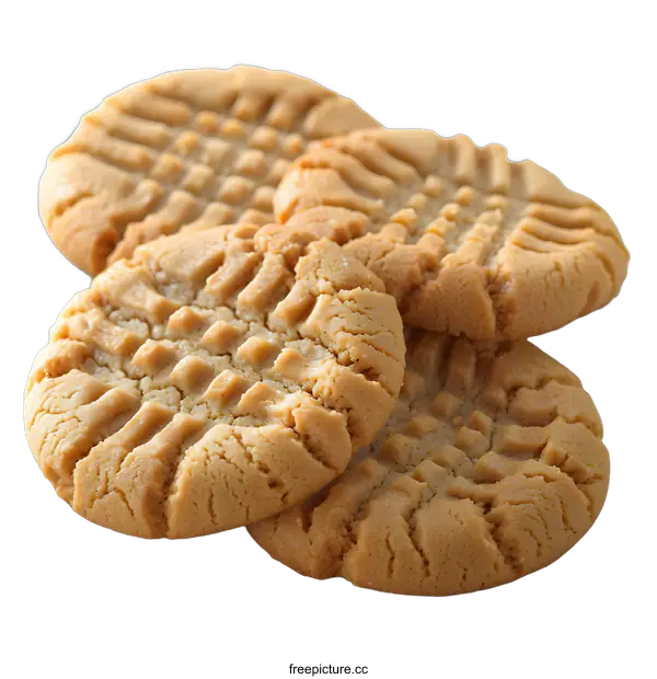 [Transparent Background PNG]Four peanut butter cookies on a white background