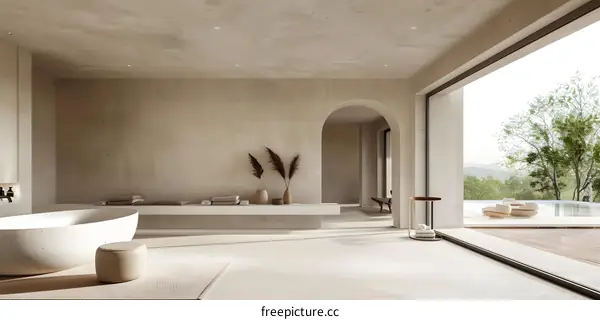 Minimalist Bathroom Interior Design With Large Window