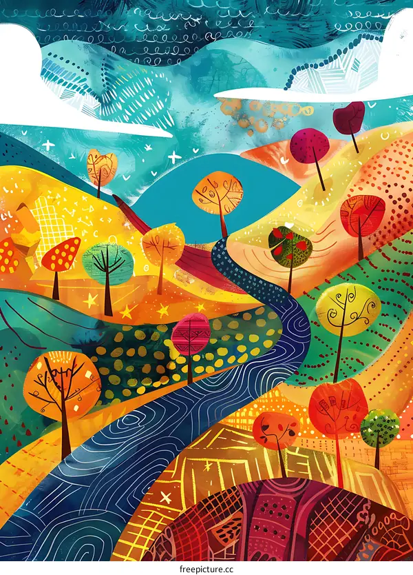 Colorful Abstract Landscape with Trees