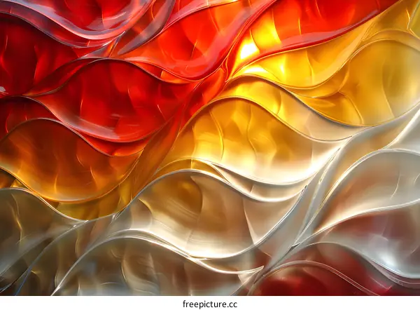 Abstract Metal Art with Wavy Lines in Red, Yellow and Silver