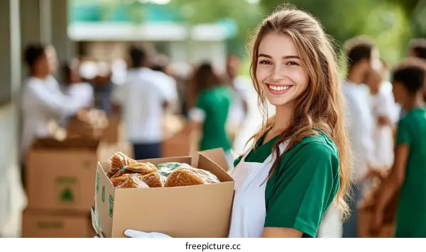 Volunteer Carrying Food Supplies at Community Food Drive