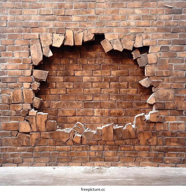 Damaged Brick Wall with a Hole