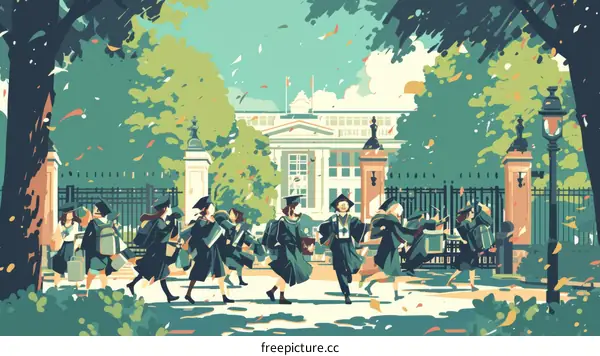 A group of diverse college graduates celebrate their commencement.