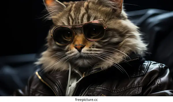 Cool cat wearing sunglasses and a leather jacket