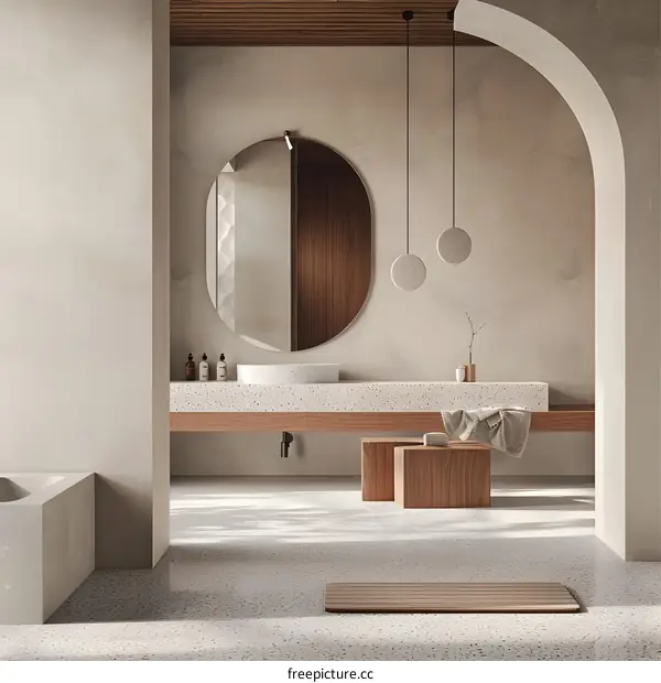 Modern Bathroom Interior Design with White Walls and Wooden Accents