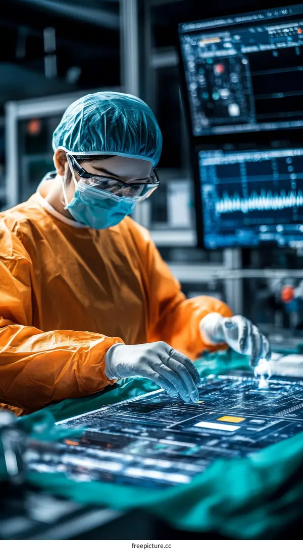 Technician Working on Semiconductor Chip Production Line