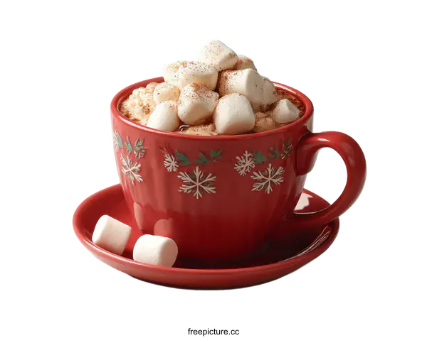 [Transparent Background PNG]Red Christmas Mug with Marshmallows