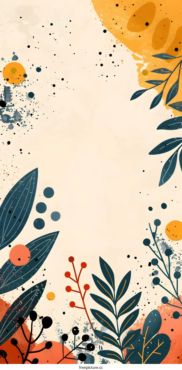 Abstract Watercolor Floral Background With Green Leaves