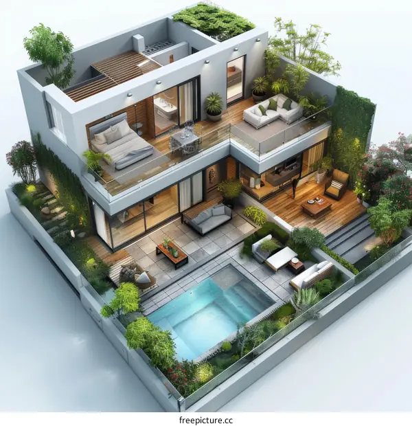 Modern House Plan with Garden and Pool