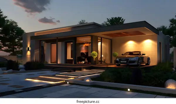 Modern House Exterior Design With Luxury Car
