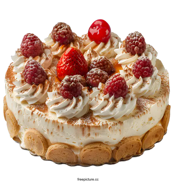 [Transparent Background PNG]Delicious Cake with Berries and Cream
