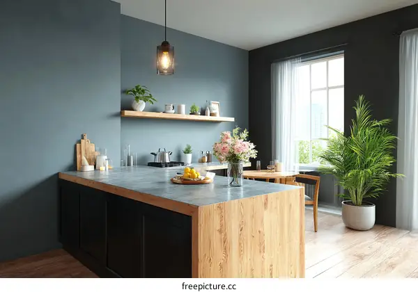Modern Kitchen Interior Design with Gray Walls