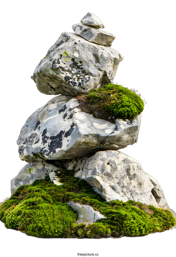 [Transparent Background PNG]Stacked Stones with Green Moss