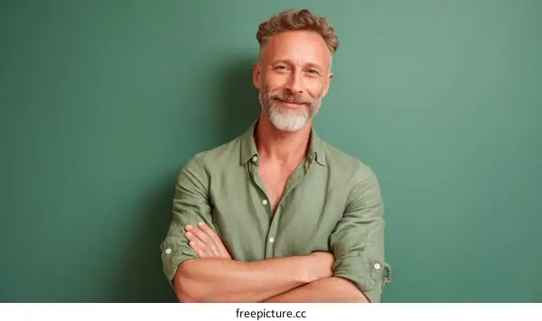 Confident Caucasian Man in a Green Shirt