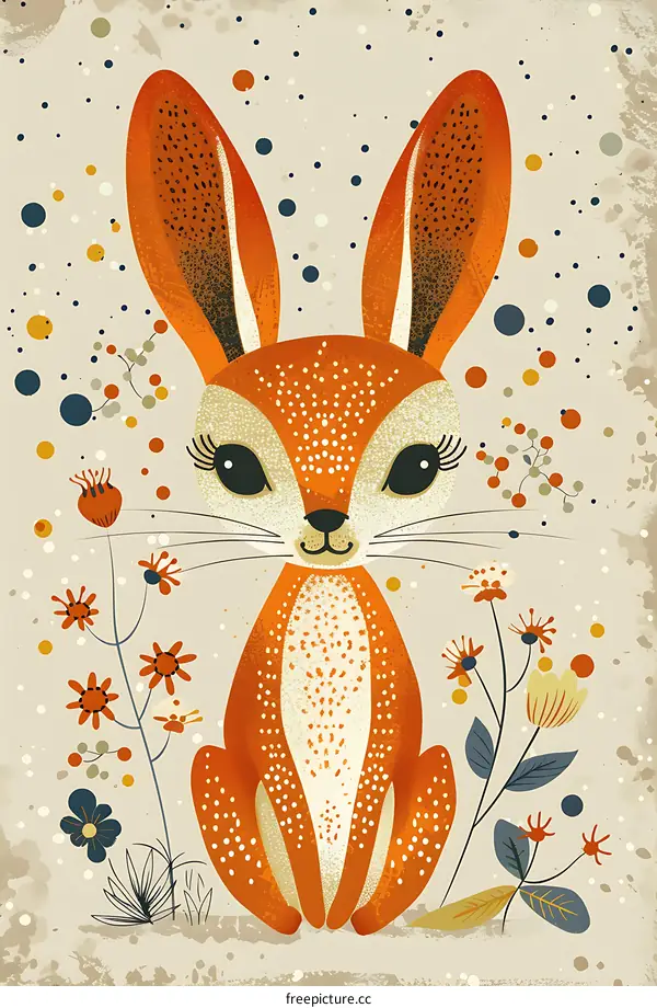 Cute Orange Bunny Rabbit Animal Illustration