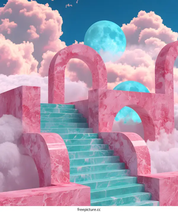 Pink Marble Archway with Stairs Leading to the Sky