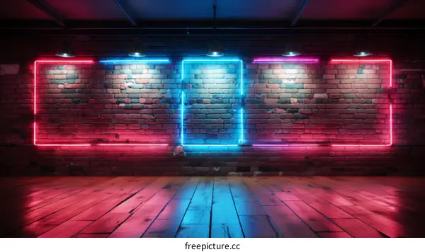 Electric Neon Frames on Brick Wall