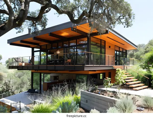 Modern House with Large Windows and Deck