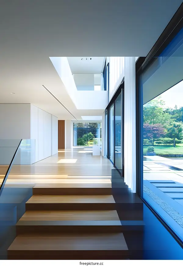 Modern Minimalist Interior Design with Skylight and Glass Walls