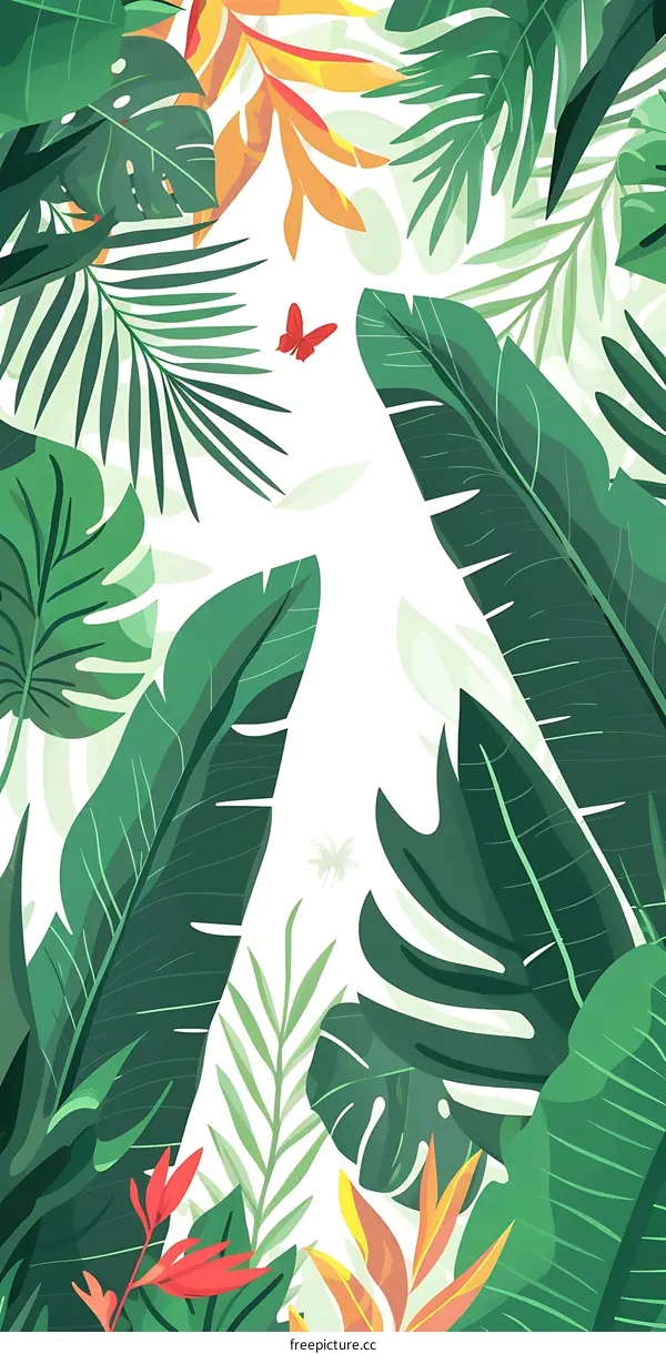 Tropical Leaves Green Background Illustration