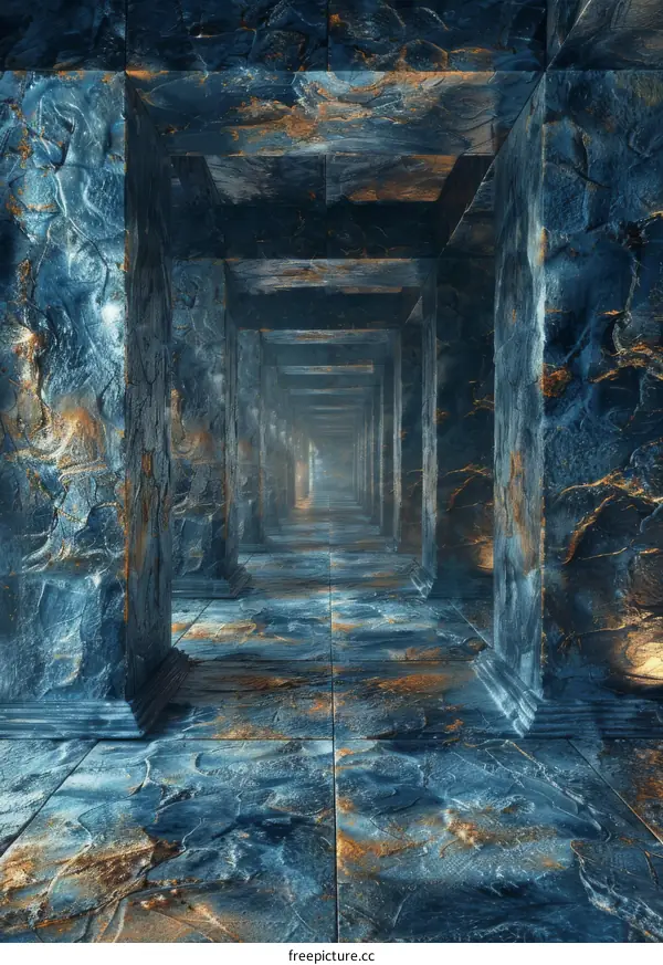 Surreal Gold and Blue Hallway