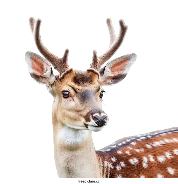 [Transparent Background PNG]Closeup Portrait of a Fawn with Antlers Looking to the Side