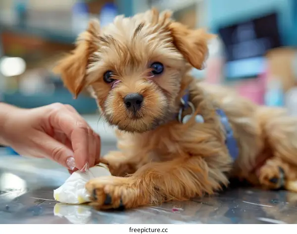Cute Yorkshire Terrier Puppy at the Vet for a Checkup