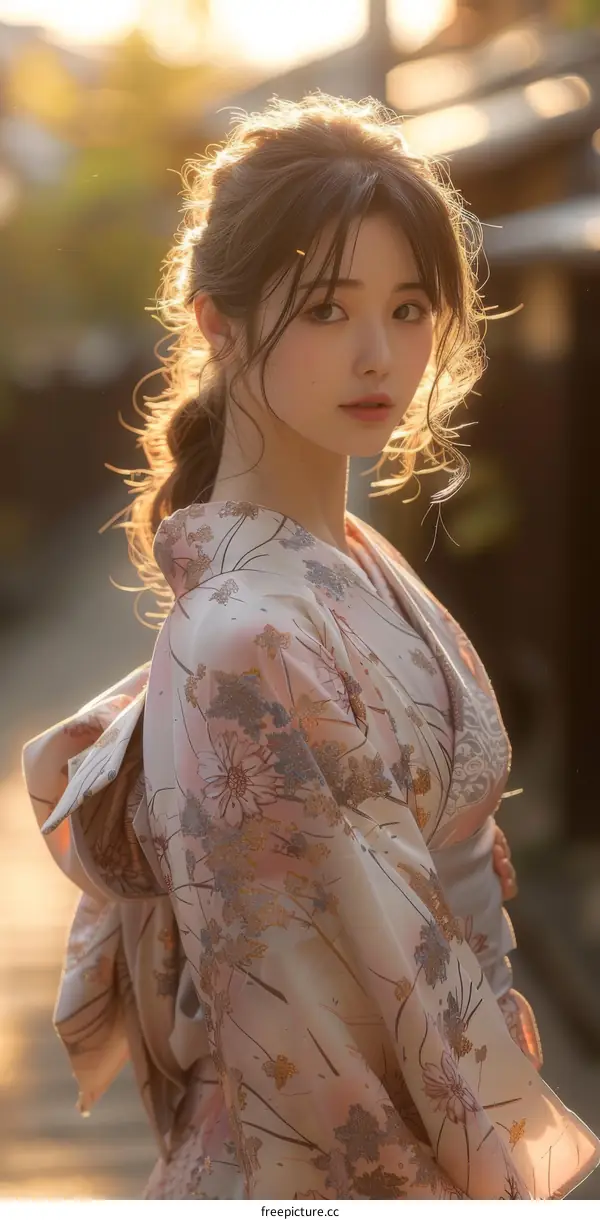 Beautiful Asian Woman in Traditional Japanese Kimono