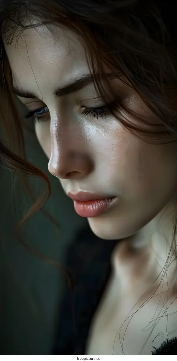 Close Up Portrait Of A Woman With Brown Hair