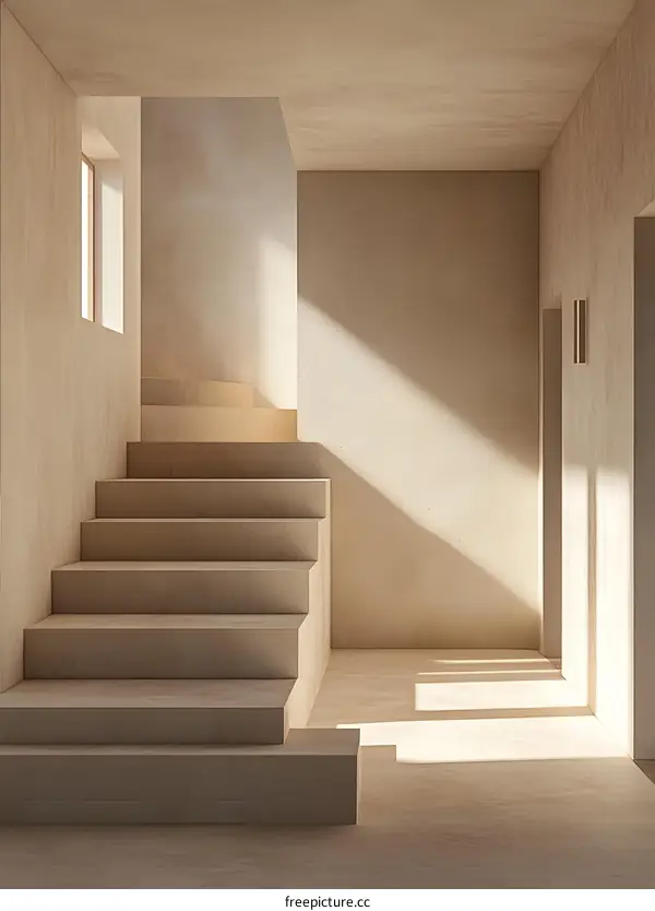 Minimalist Interior Design with Staircase and Sunlight