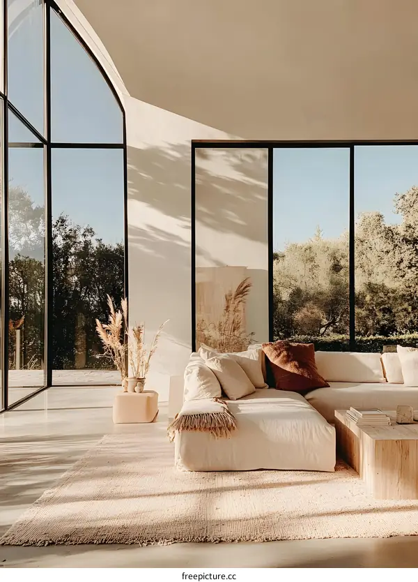 Modern Minimalist Living Room Interior Design With Large Windows