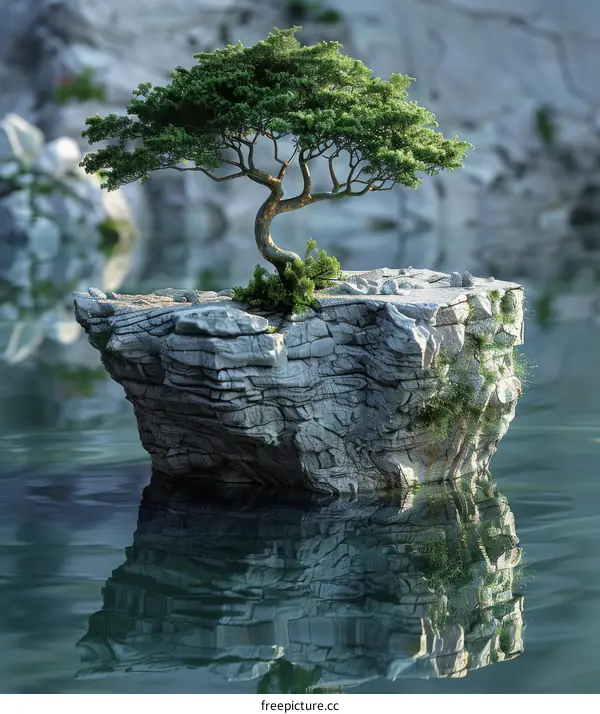 Tree on a Rock in the Middle of a Lake