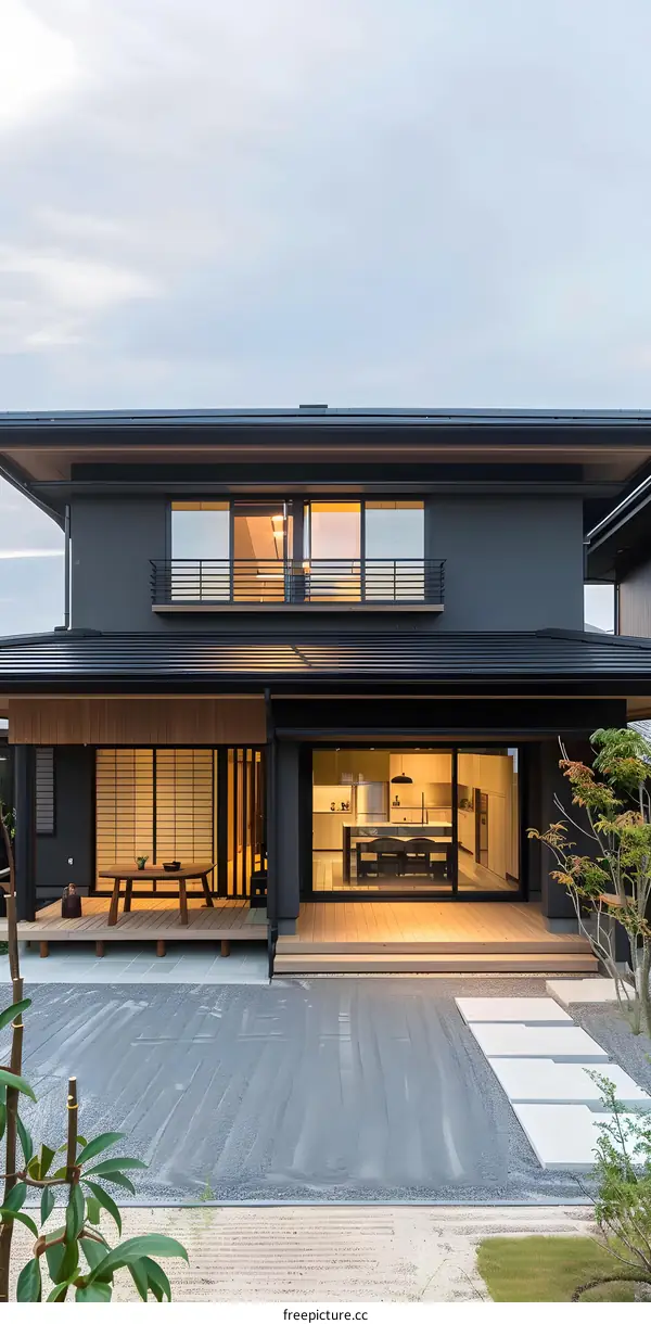 Modern Japanese House with Stone Garden