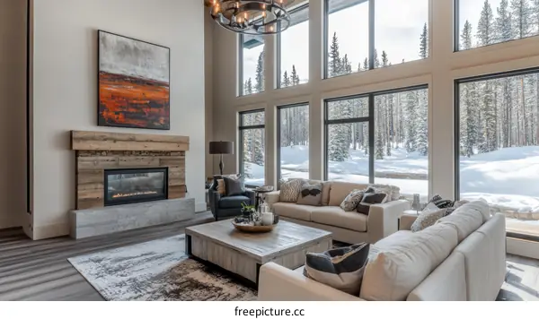 Modern Rustic Living Room with Mountain Views