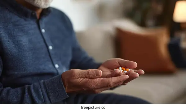 Elderly Person Holding Medication Pills