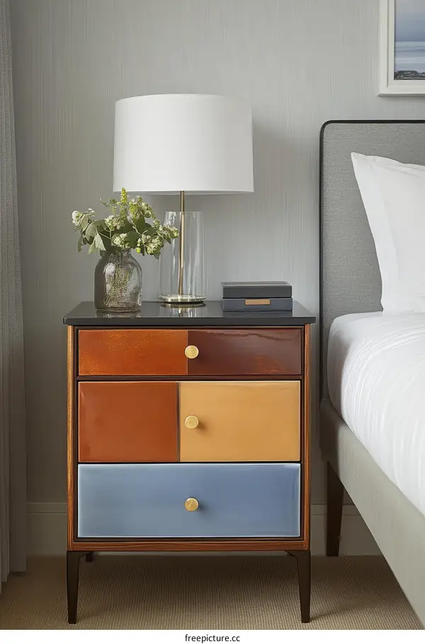 Colorful Nightstand in Modern Bedroom