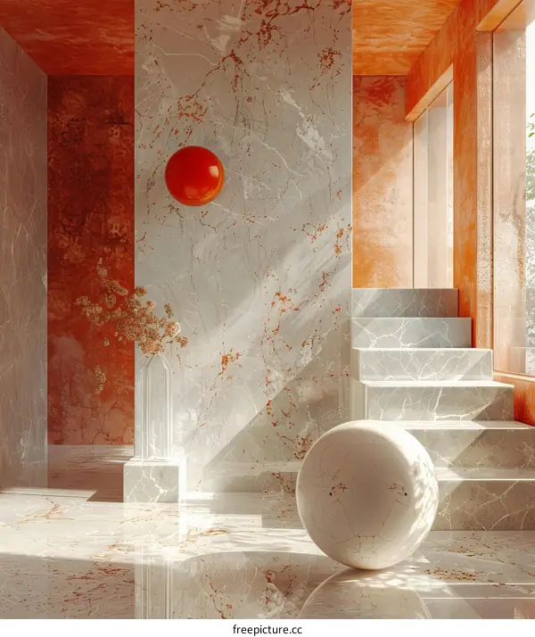 Modern Minimalist Interior Design with Marble and Terracotta Walls