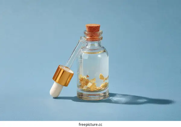 Gold Flakes in a Glass Dropper Bottle