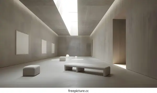 Minimalist Interior Design with White Benches and Natural Light