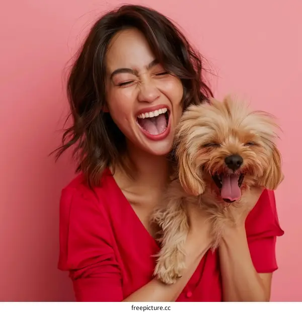 Laughing woman with dog