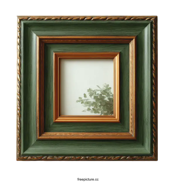 [Transparent Background PNG]Vintage Green Picture Frame with Artwork