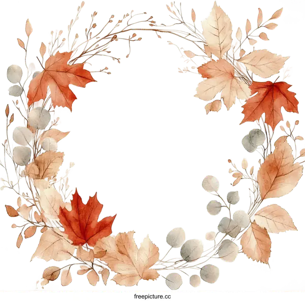 [Transparent Background PNG]Autumn Watercolor Leaf Wreath Design