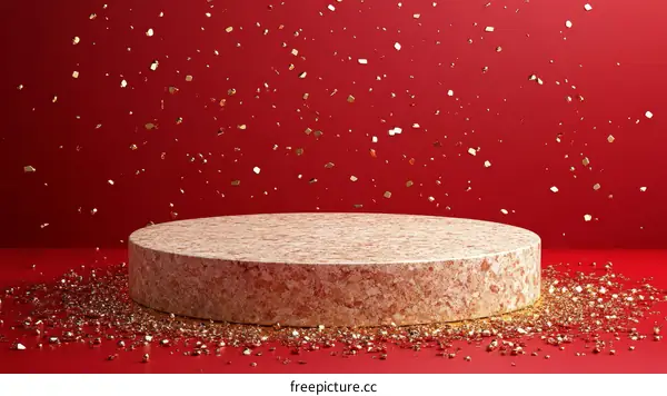 Luxury Round Marble Podium with Gold Glitter