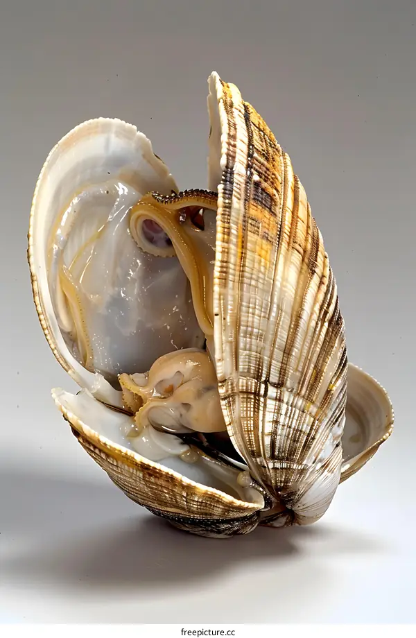 Open clam with octopus