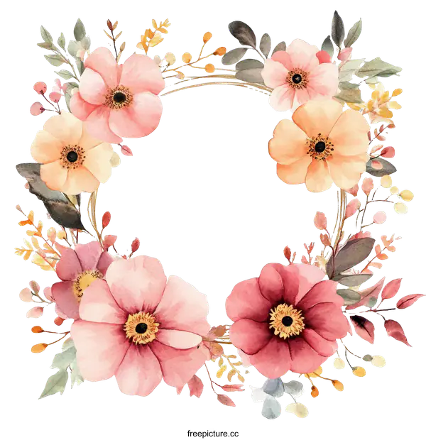 [Transparent Background PNG]Floral Watercolor Wreath Design