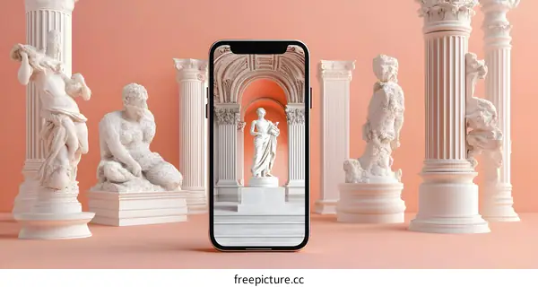 Classic Sculpture Scene on a Phone Screen